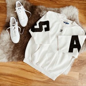 🔥Adidas Oatmeal Ivory Crop Sweatshirt Large Logo Athleisure Street Style Sz S